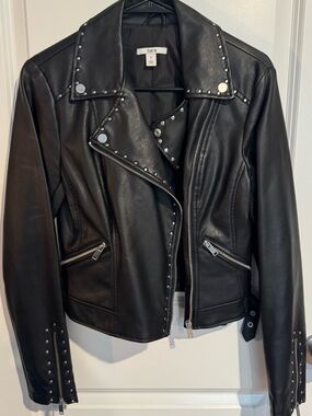 Bar III Black Stud-Accent Faux Leather Moto Jacket